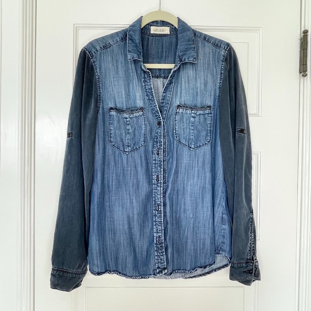 Bella Dahl Chambray Button Up Shirt Dark Blue/Blue Large